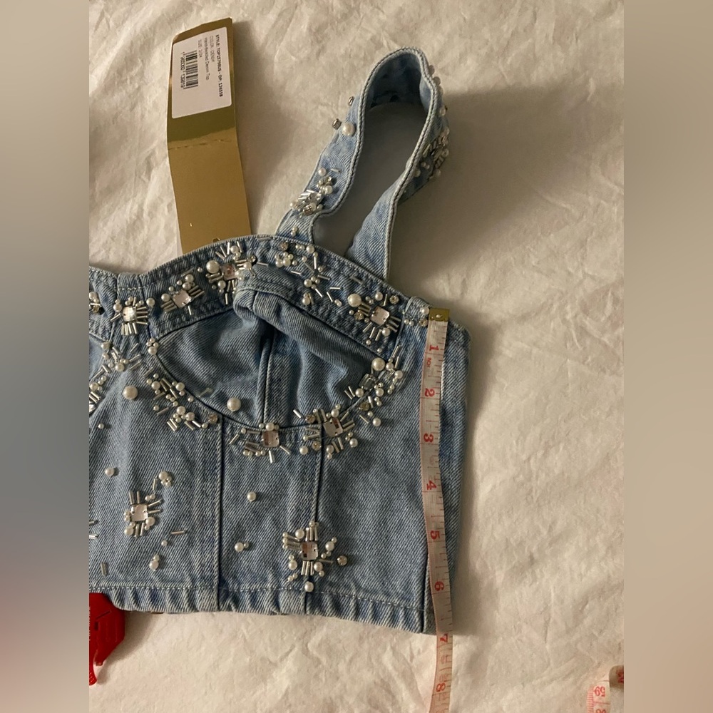PatBo Hand-beaded Denim Top NWT - Picture 7 of 16